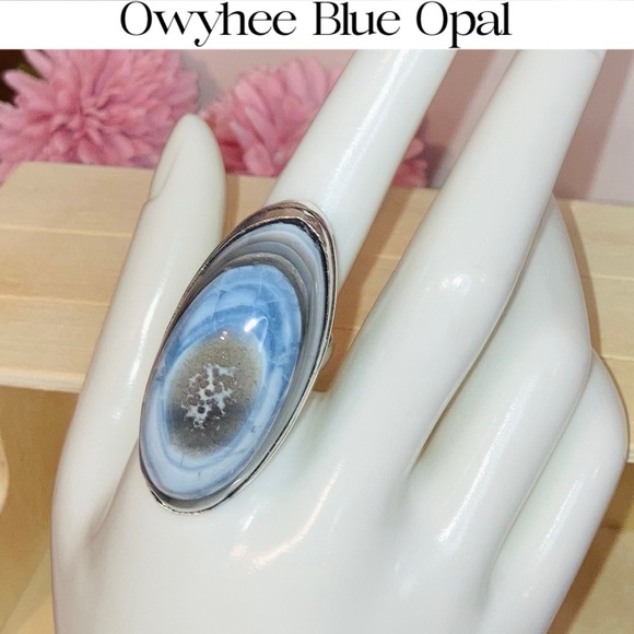 EYE OF THE STORM Owyhee Blue Opal Gemstone Chunky Handmade Ring - Picture 4 of 5